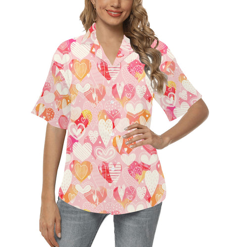 Hand drawn heart design pattern Women's All Over Print Hawaiian Shirt
