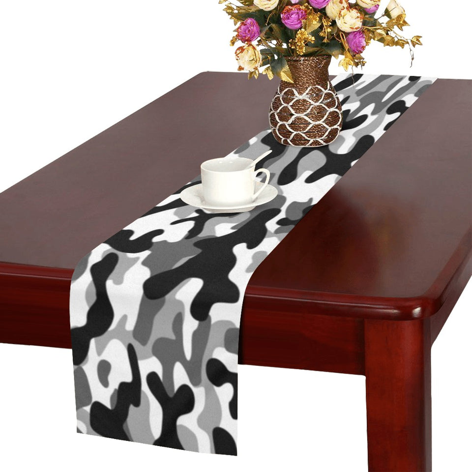 Black white camouflage pattern Table Runner