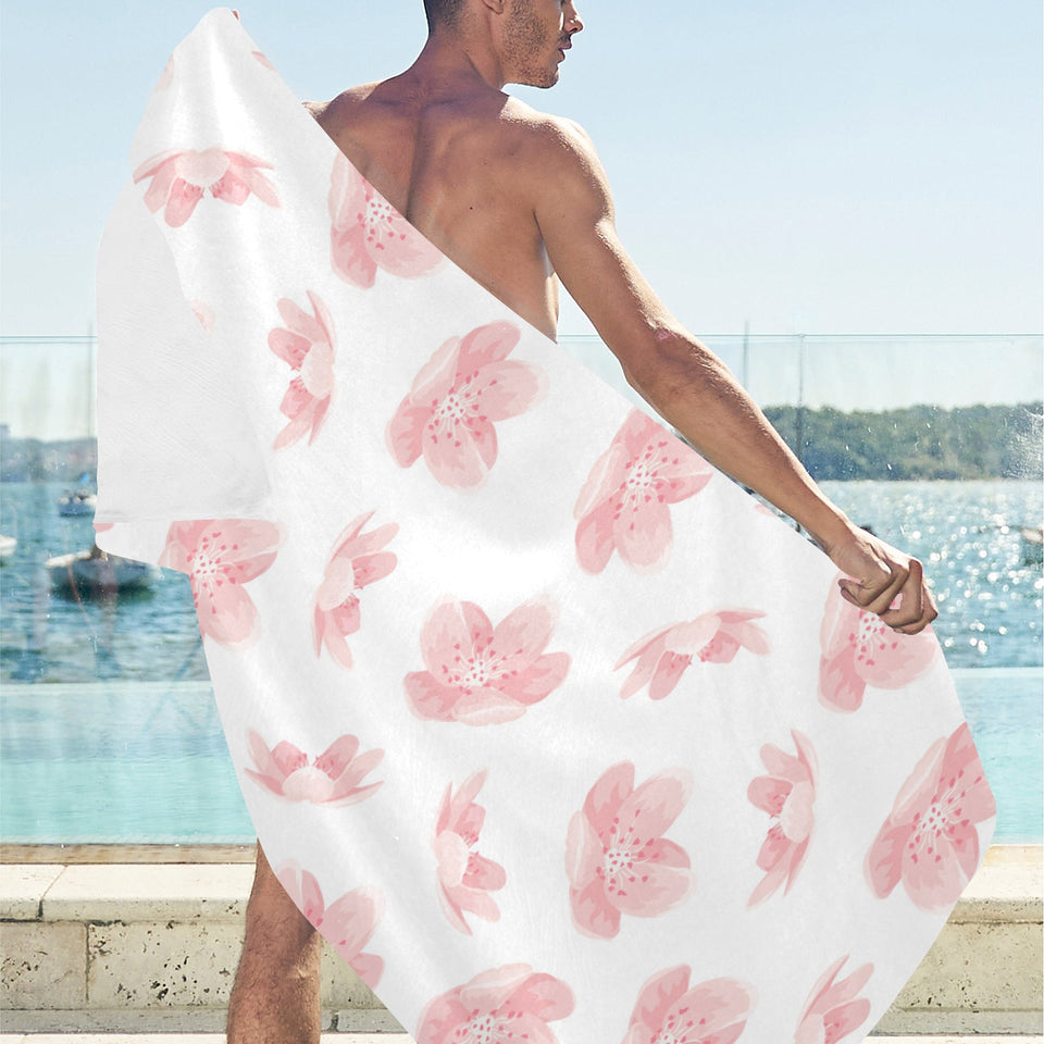 Pink sakura cherry blossom pattern Beach Towel
