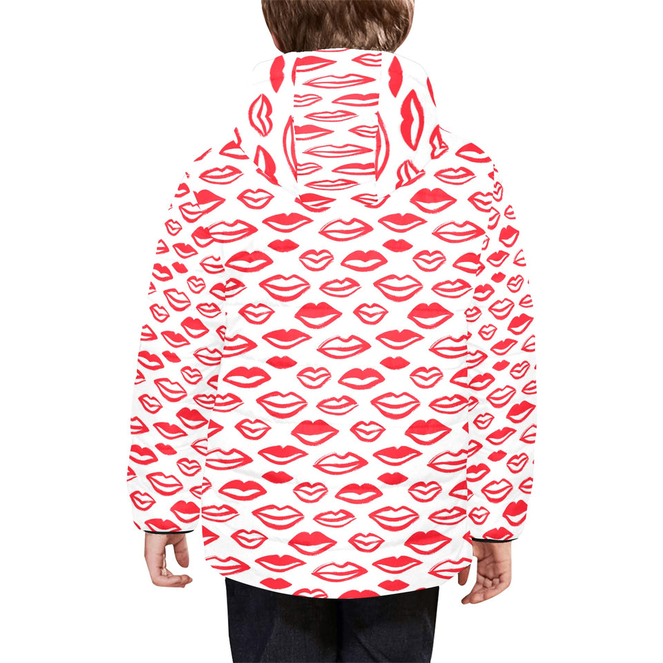 Lips Pattern Print Design 05 Kids' Boys' Girls' Padded Hooded Jacket