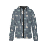 windmill tree pattern Women's Padded Hooded Jacket