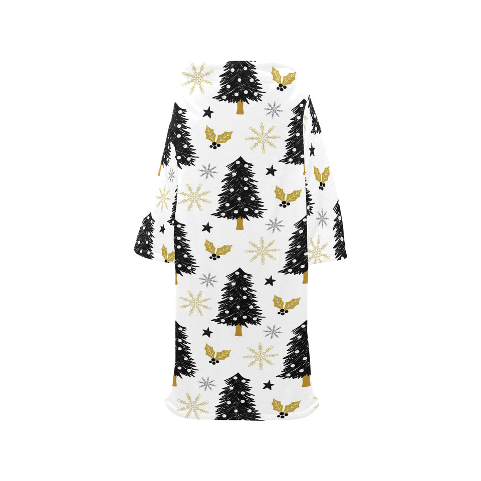 Christmas tree holly snow star pattern Blanket Robe with Sleeves