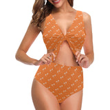 Engine Piston Orange Background Pattern Design 05 Chest Bowknot High Waisted Bikini Swimsuit