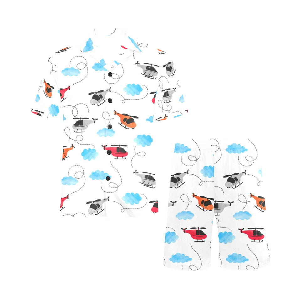 Watercolor helicopter cloud pattern Men's V-Neck Short Pajama Set