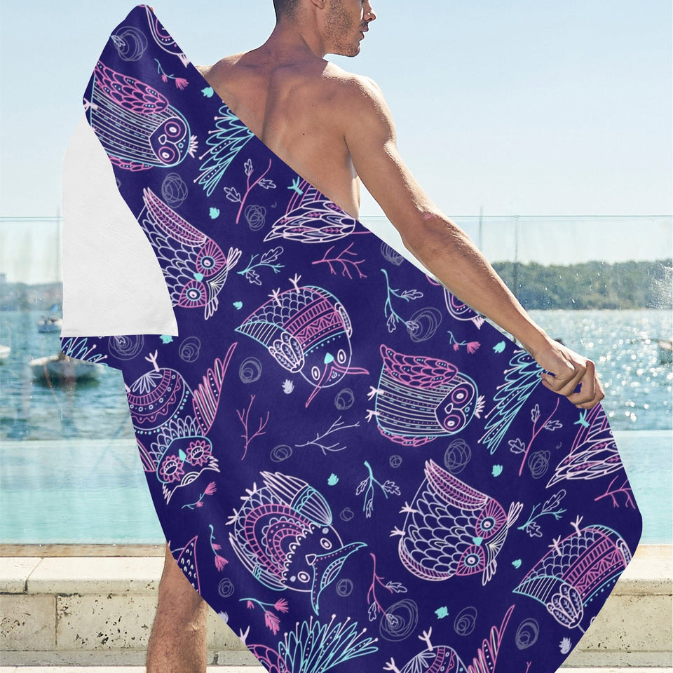 Cute owls pattern boho style ornament Beach Towel