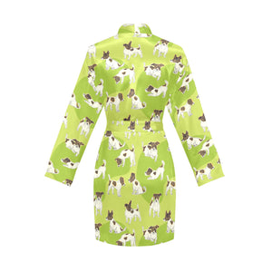 Jack Russel Pattern Print Design 01 Women's Long Sleeve Belted Night Robe