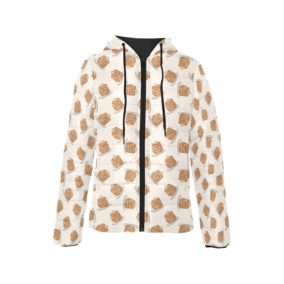 Pancake Pattern Print Design 01 Women's Padded Hooded Jacket