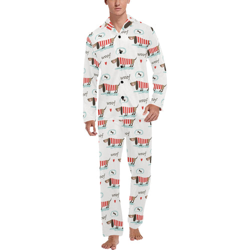 Cute dachshund bone pattern Men's Long Pajama Set