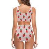 Strawberry beautiful pattern Chest Bowknot High Waisted Bikini Swimsuit
