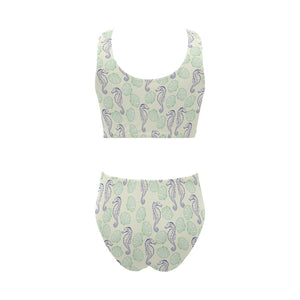 Seahorse shell pattern Chest Bowknot High Waisted Bikini Swimsuit