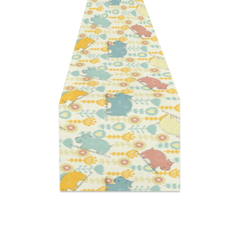 Hippopotamus Pattern Print Design 04 Table Runner