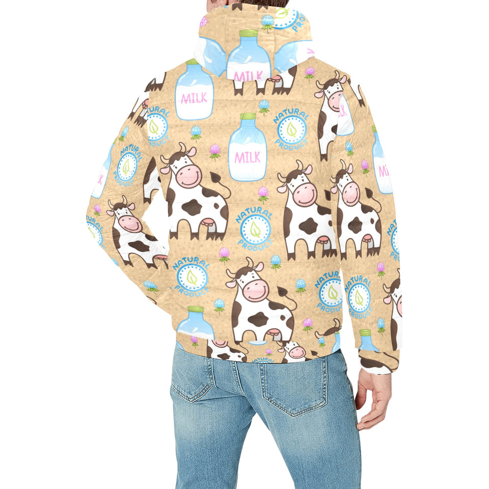 Cow bottle of milk pattern Men's Padded Hooded Jacket