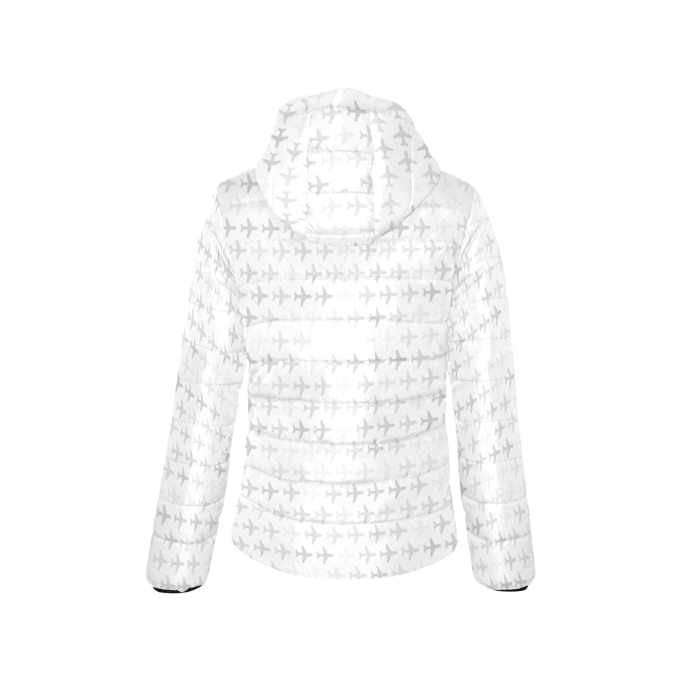 Airplane print pattern Women's Padded Hooded Jacket