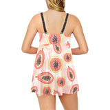 papaya leaves pattern Chest Sexy Pleated Two Piece Swim Dress