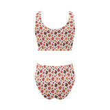 Colorful Maple Leaf pattern Chest Bowknot High Waisted Bikini Swimsuit