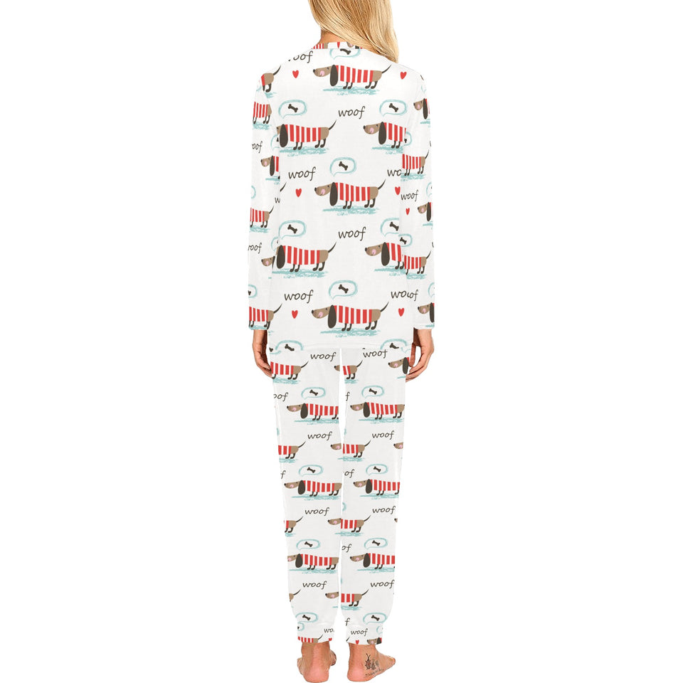 Cute dachshund bone pattern Women's All Over Print Pajama Set