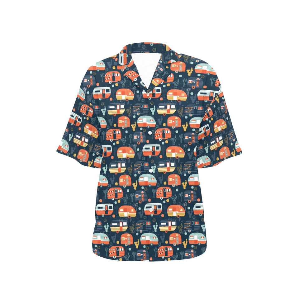 Camper Van Pattern Print Design 05 Women's All Over Print Hawaiian Shirt