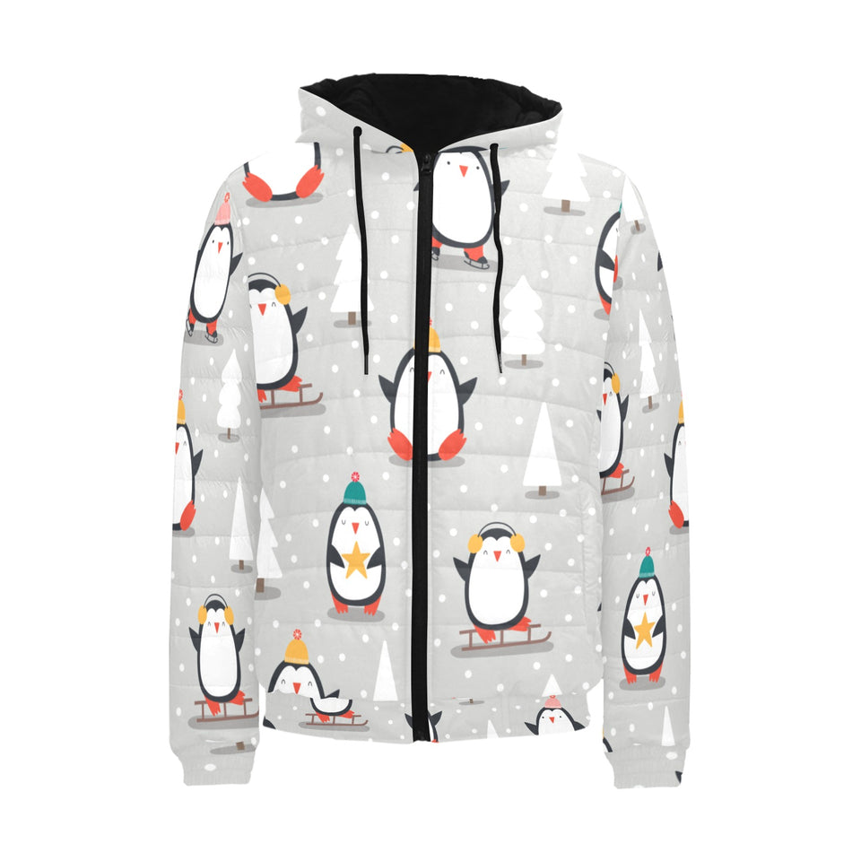 Cute Penguin christmas pattern Men's Padded Hooded Jacket