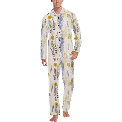 Lavender modern pattern blackground Men's Long Pajama Set