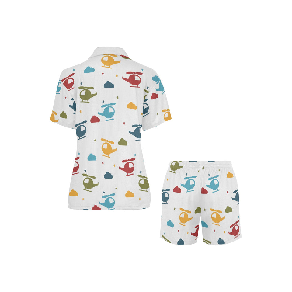 Colorful helicopter pattern Women's V-Neck Short Pajama Set