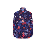 Red blue star pattern Women's Long Sleeve Polo Shirt