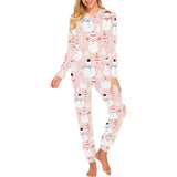 Cute snowman christmas tree snowpink background Women's All Over Print Pajama Set