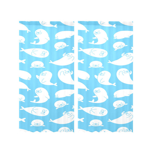 Cute white sea lion seals pattern Gauze Curtain
