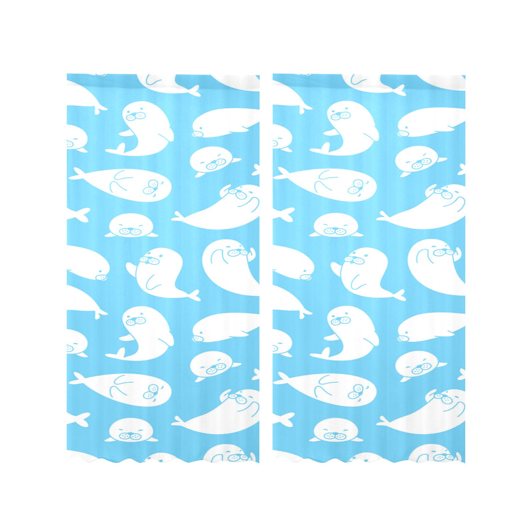 Cute white sea lion seals pattern Gauze Curtain