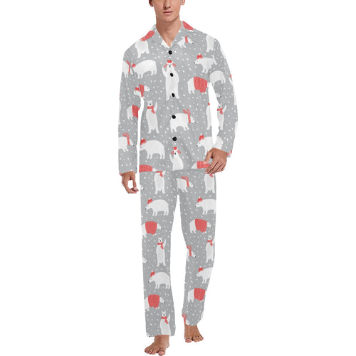 Cute polar bear christmas snow pattern Men's Long Pajama Set