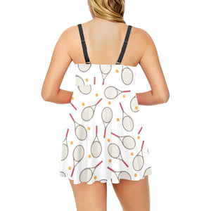 Tennis Pattern Print Design 04 Chest Sexy Pleated Two Piece Swim Dress