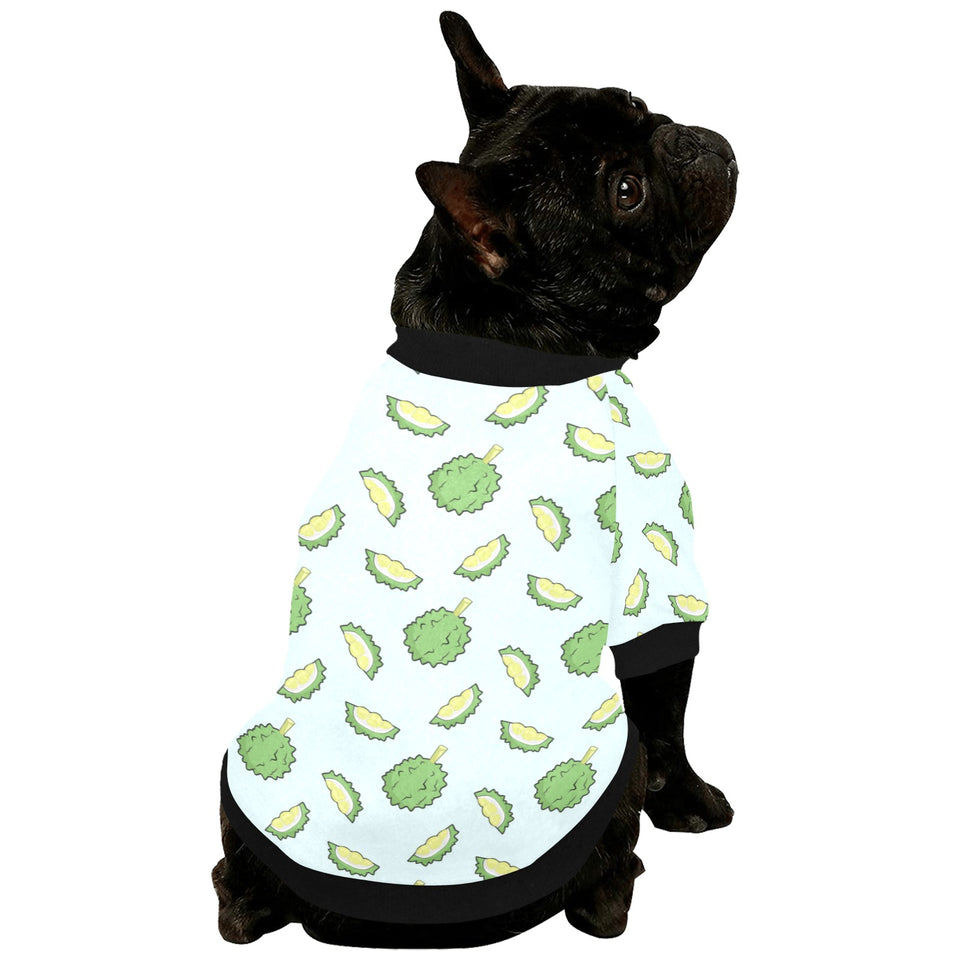 Durian pattern blue background All Over Print Pet Dog Round Neck Fuzzy Shirt