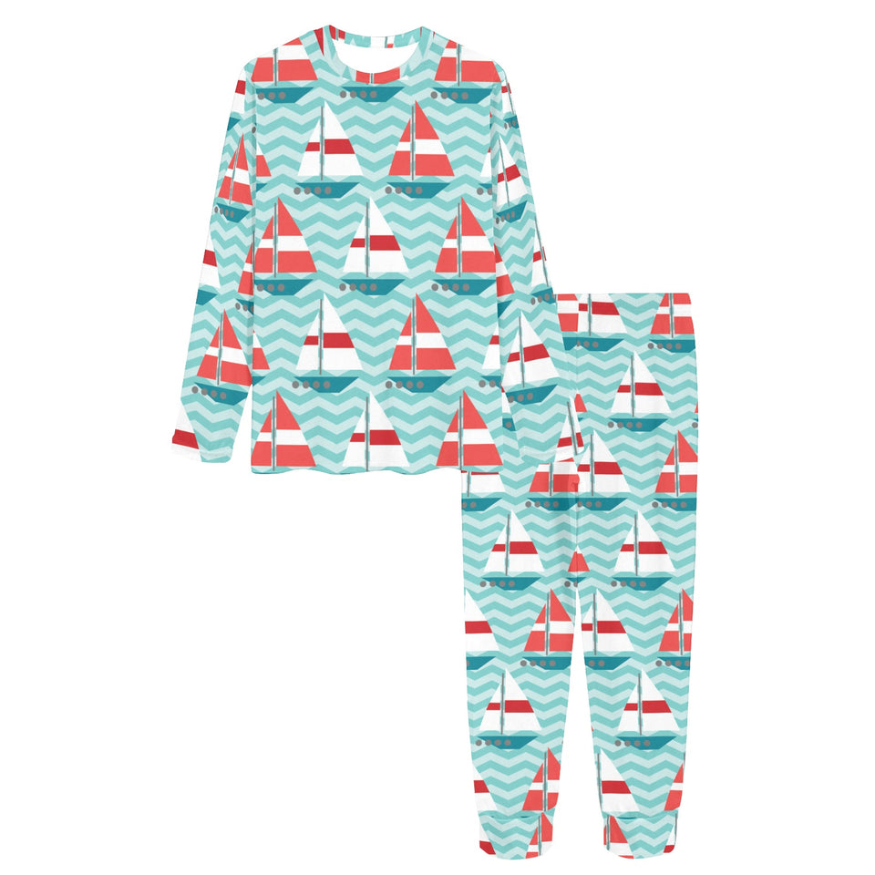 Red White sailboat wave background Women's All Over Print Pajama Set