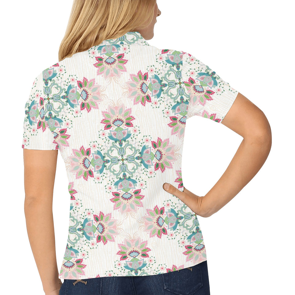 Square floral indian flower pattern Women's All Over Print Polo Shirt