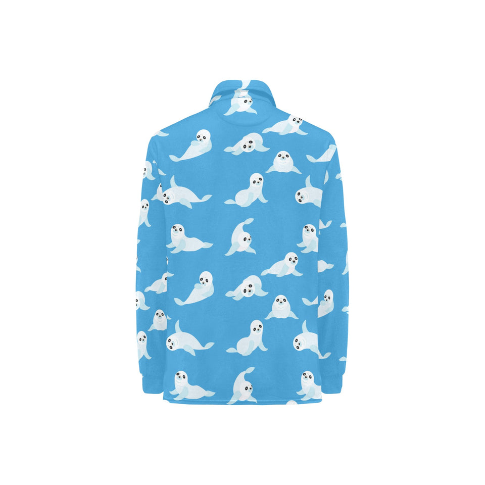 Cute sea lion seal pattern background Women's Long Sleeve Polo Shirt