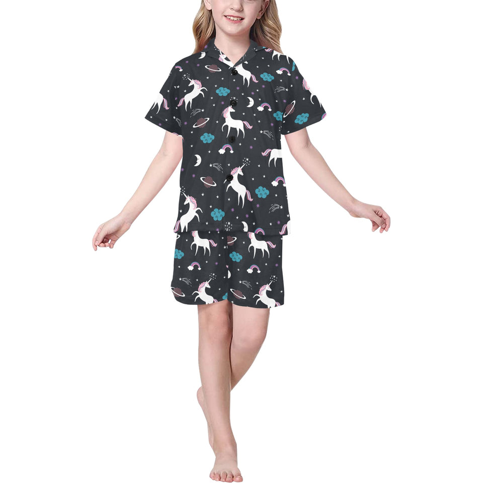 unicorn rainbows moon clound star pattern Kids' Boys' Girls' V-Neck Short Pajama Set