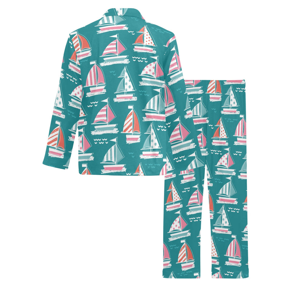 Cute sailboat pattern Men's Long Pajama Set