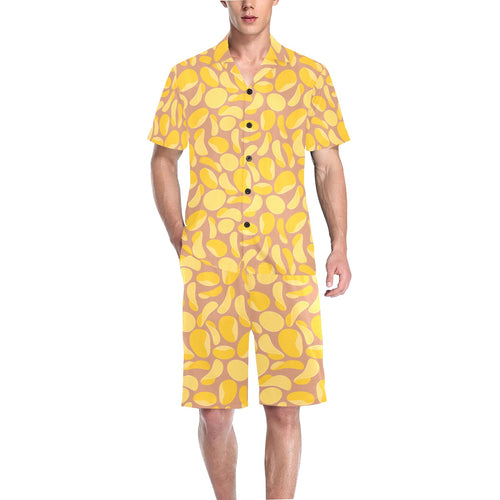 Potato Chips Pattern Print Design 01 Men's V-Neck Short Pajama Set