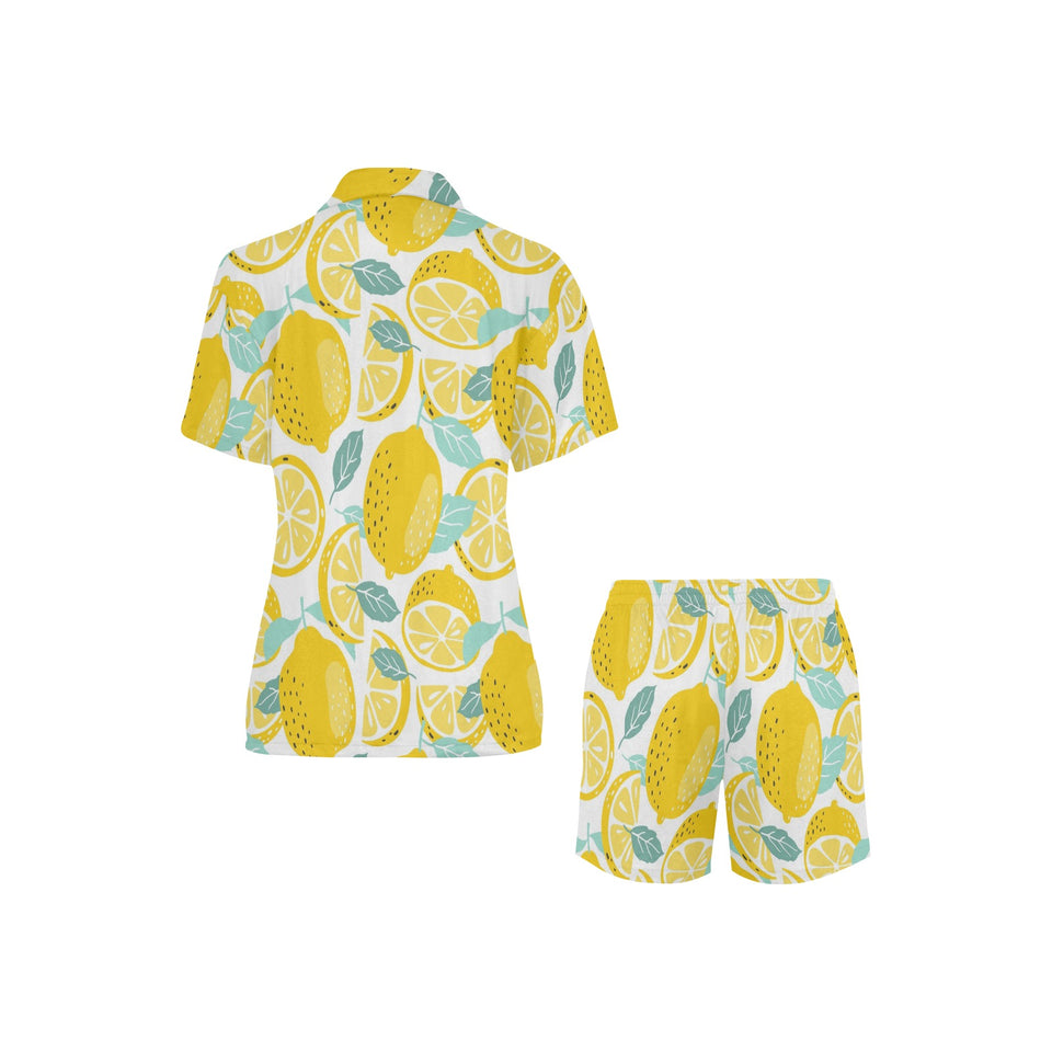 lemon design pattern Women's V-Neck Short Pajama Set