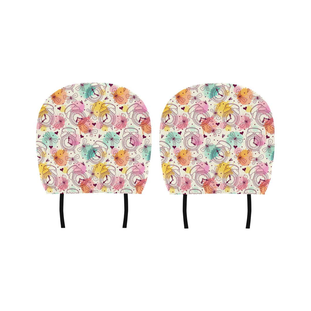 Clock butterfly pattern Car Headrest Cover