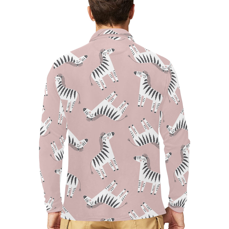 Cute zebra pattern Men's Long Sleeve Polo Shirt