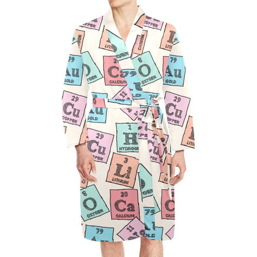 Chemistry Periodic Table Pattern Print Design 02 Men's Long Sleeve Belted Night Robe