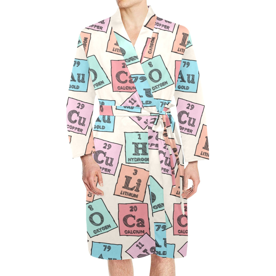 Chemistry Periodic Table Pattern Print Design 02 Men's Long Sleeve Belted Night Robe