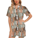 Wood Printed Pattern Print Design 02 Women's V-Neck Short Pajama Set