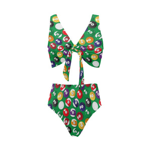 Billiard Ball Pattern Print Design 02 Chest Bowknot High Waisted Bikini Swimsuit