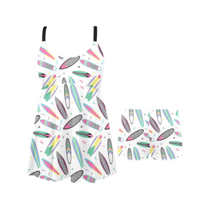 Surfboard Pattern Print Design 04 Chest Sexy Pleated Two Piece Swim Dress