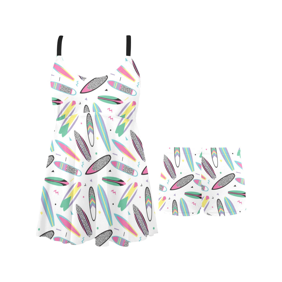 Surfboard Pattern Print Design 04 Chest Sexy Pleated Two Piece Swim Dress