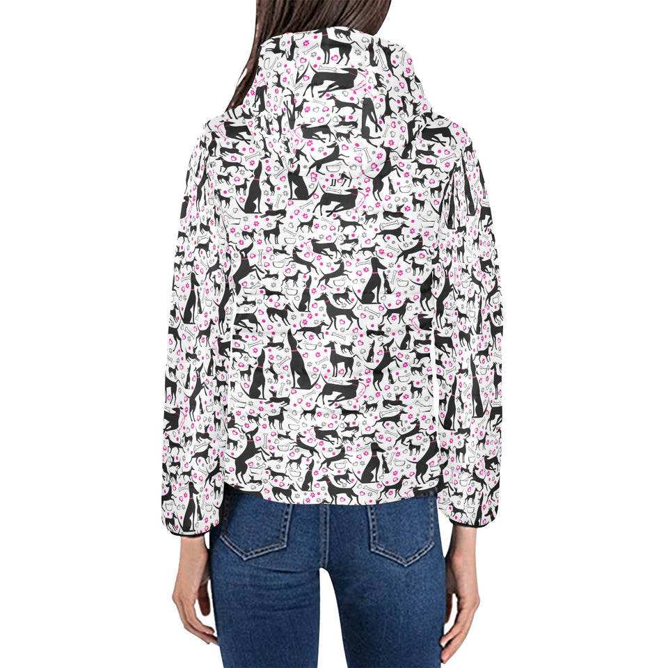 Greyhound Pattern Print Design 02 Women's Padded Hooded Jacket