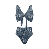 Coral Reef Pattern Print Design 05 Chest Bowknot High Waisted Bikini Swimsuit
