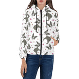 Boston terrier dog hearts vector pattern Women's Padded Hooded Jacket