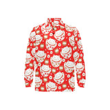 Cute Maneki neko cat red background Men's Long Sleeve Polo Shirt